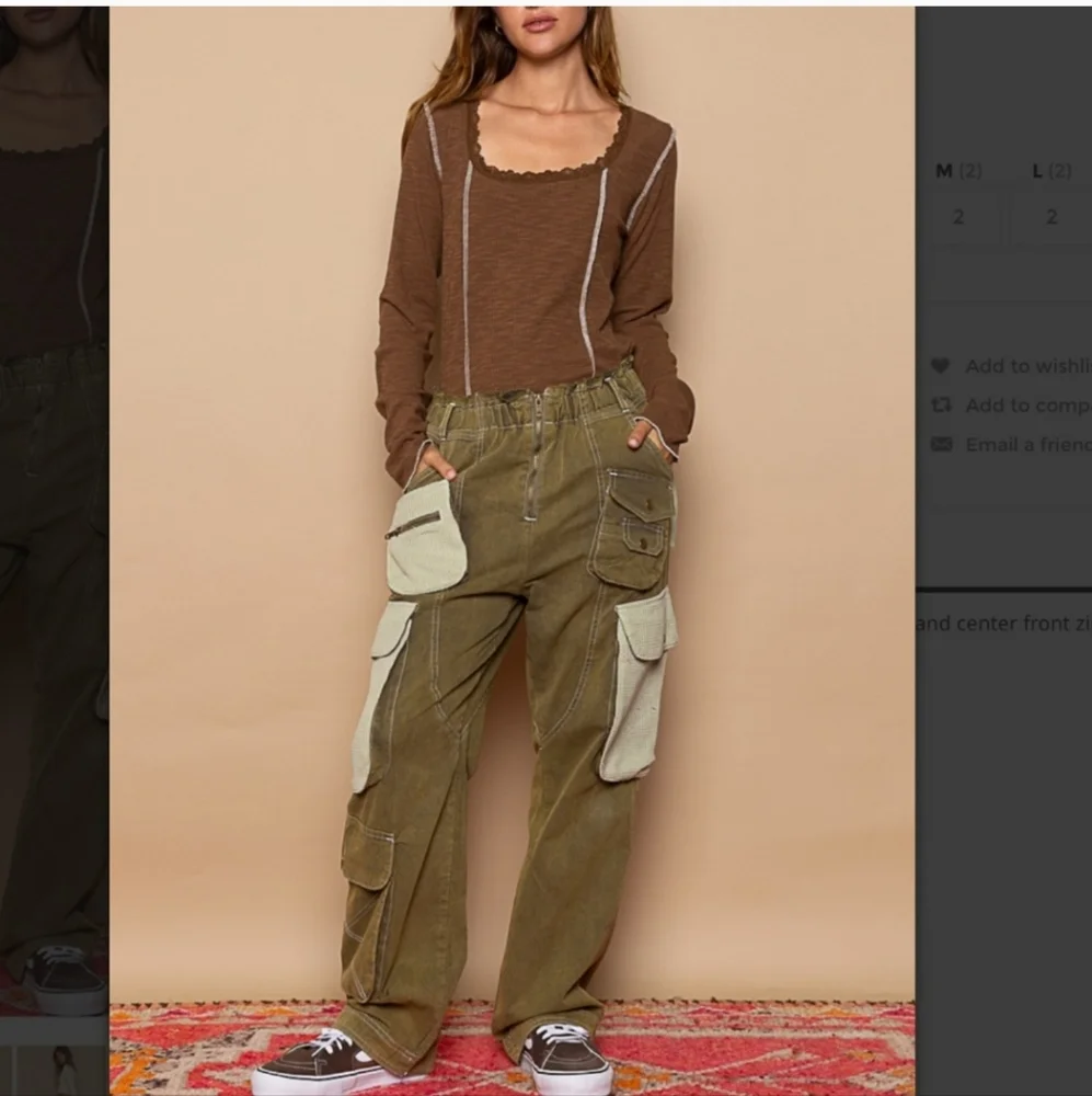 POL Twill and Thermal Cargo Pants with Mixed Fabric Pockets pants - Picture 4 of 12